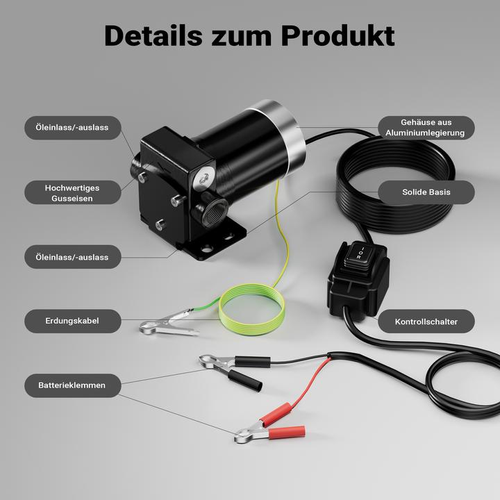 Produktbild Wiltec Transferpumpe 12V 75W Kraftstoffpumpe 14l/min Förderpumpe Diesel/Benzin