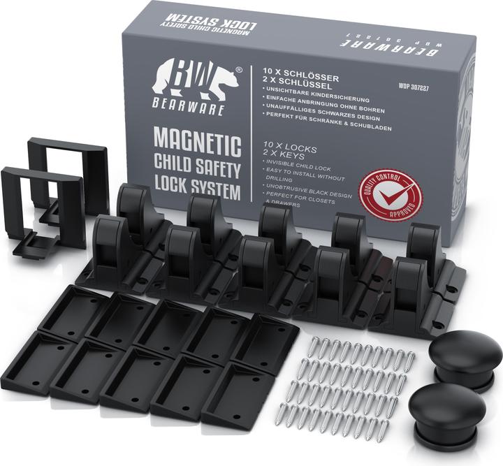 Actual product image Bearware Kindersicherung Magnetisches Schrankschloss 10er, 2 Schlüssel, kindersicher, für Schrank & Schublade
