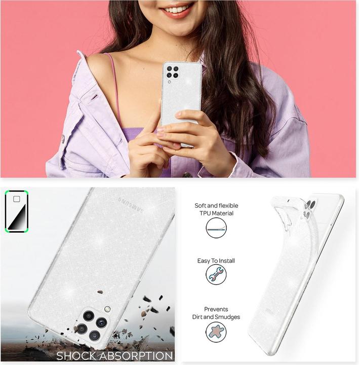 Actual product image Nalia Clear glitter silicone cell phone case (Samsung Galaxy A22)