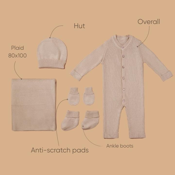 Zero.99 Neugeborenen-Set 5-tlg. – Decke, Schlafanzug mit Knöpfen, Kratzhandschuhe, Babyschuhe, Mütze (50, 56, 62, 68)