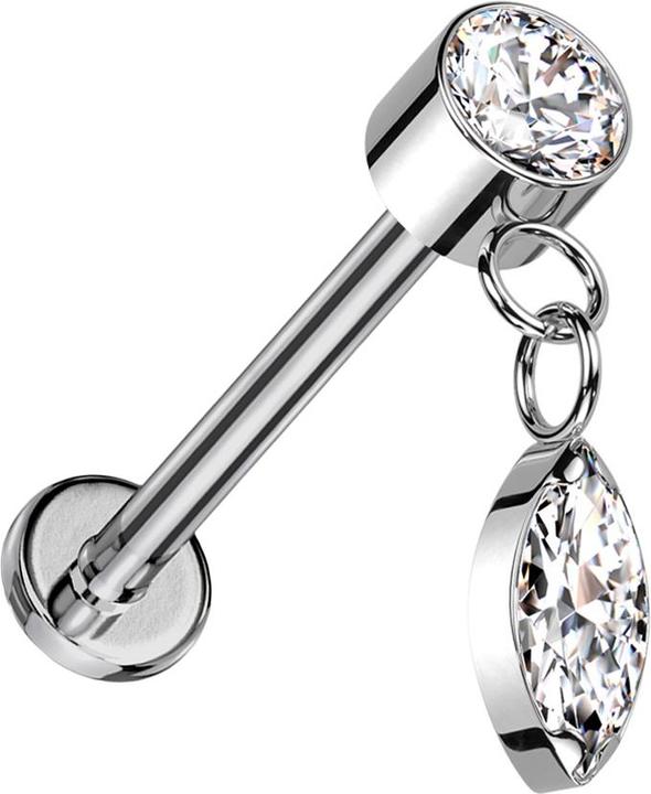 Star Piercing Micro Threadless Labret silber Zylinder silber Kristall silber Anhänger Ovaler Kristall silber (ohne Messing, Titan G23)