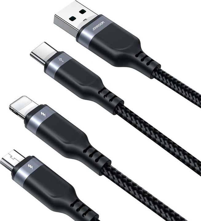 Produktbild Joyroom Multi-Use Series 3-in-1-Kabel S-1T3018A18 Lightning USB-C Micro-USB 1,2 m – Schwarz (1.20 m, USB 3.0)