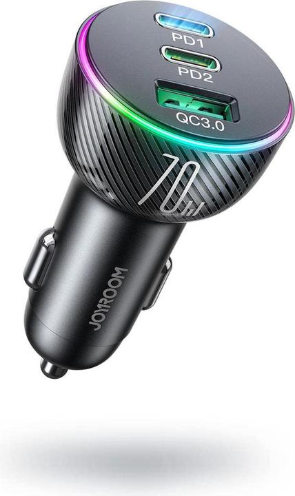 Immagine prodotto Joyroom Caricatore da auto PD multicolore con USB-A+ 2 x USB-C 70W - Nero