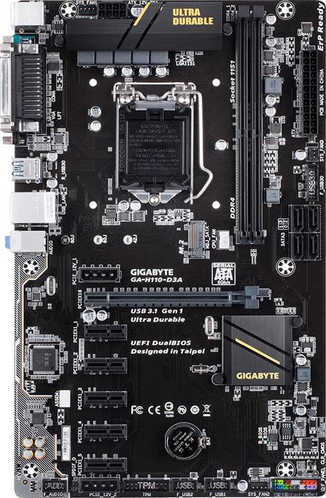 Actual product image Gigabyte H110-D3A Bitcoin Edition (LGA 1151, Intel H110, ATX)