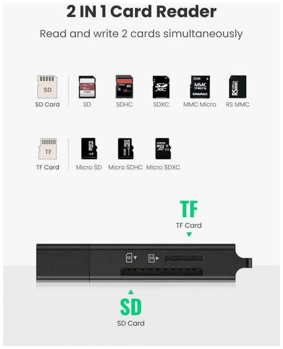 Produktbild Ugreen CM104 SD/microSD USB 3.0 memory card reader (black) (USB 3.0)