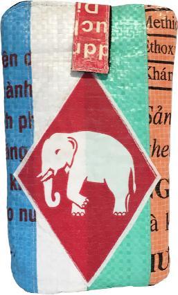 Immagine prodotto Bekos Upcycling - Cover per smartphone con linguetta da borse riciclate Patchwork Elephant M (Universale)