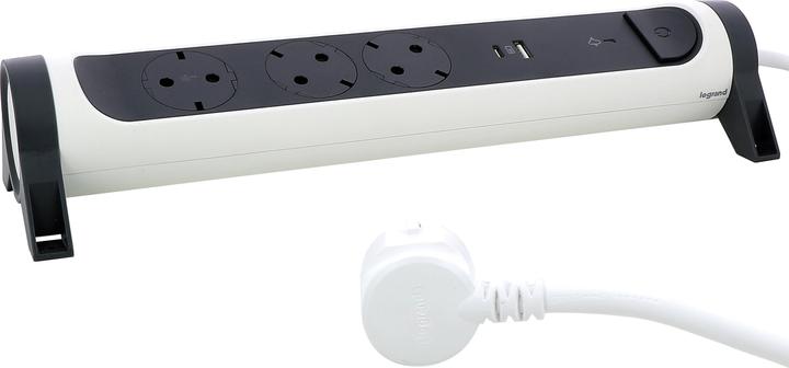 Actual product image Legrand Power strip rotatable 3x socket, USB-A, USB-C, SPD, 1.5m cable white-black 694508 (3 x, CEE 7/5, 1.50 m)