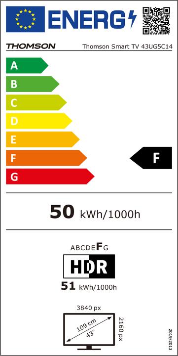 Etichetta energetica Thomson 43UG5C14 Tv 43 pollici UHD 4k (43", LCD, 4K)