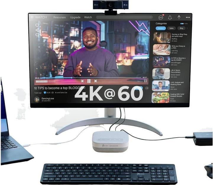 Image du produit j5Create Station d’accueil avec enceinte USB-C 4K, Avec fil, USB 3.2 Gen 1 (3.1 Gen 1) Type-C, 100 W