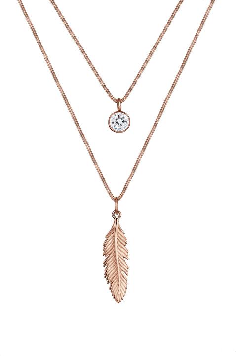 Elli Boho, Feder, Layer, Solitär-Kette (925er Silber, Glaskristall, 45 cm)