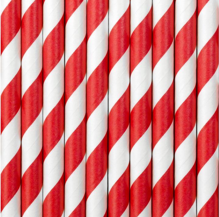 Produktbild Partydeco Rot-weiss gestreifter Papierstrohhalm (10 x)