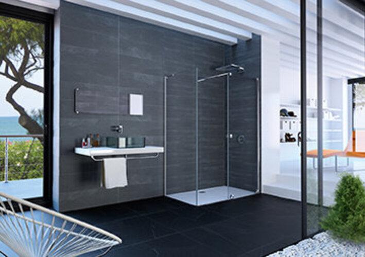 Hüppe Xtensa pure Seitenwand für Walk-In Gleittür 1teilig, mit festem Segment, Breite:100cm, Ansc (211 cm, 106 cm, 6 cm)
