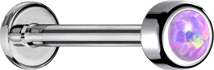 Star Piercing Micro Labret Innengewinde silber Zylinder mit Opal violett (ohne Messing, Titan G23)