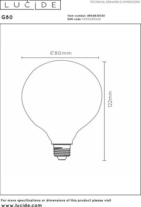 Actual product image Lucide E27 (E27, 5 W, 500 lm, 1 x, F)