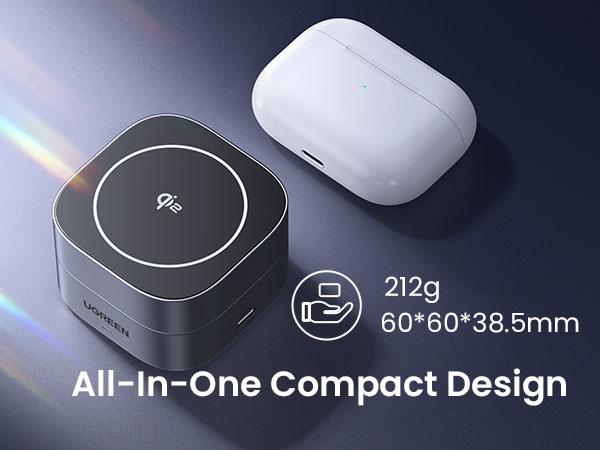 Actual product image Ugreen W702 3in1 inductive charger with MagSafe / Qi2 and USB-C port for phone / headphones - black (15 W)