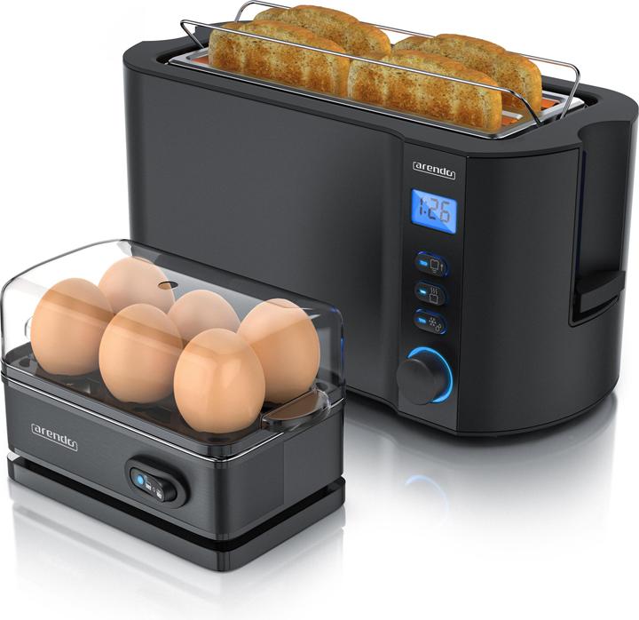 Actual product image Arendo Breakfast set, 4-slice long slot toaster with bun rack & egg cooker for 6 eggs, black