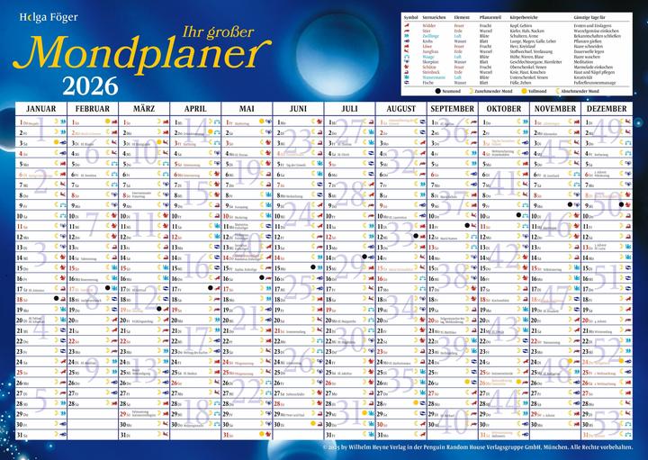 Produktbild Heyne Ludwig Der grosse Mondkalender 2026 (17 x 24 cm, Harter Einband, Deutsch)