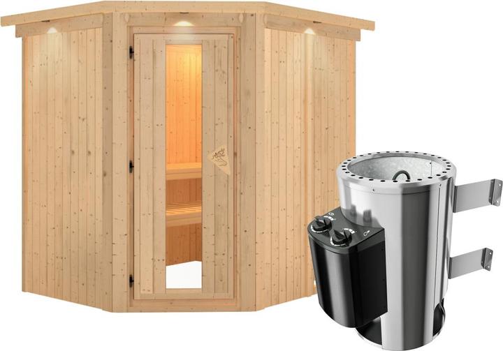 Produktbild Karibu Sauna Lobin Eckeinstieg, Kranz (Plug & Play 3,6 KW interne Steuerung)