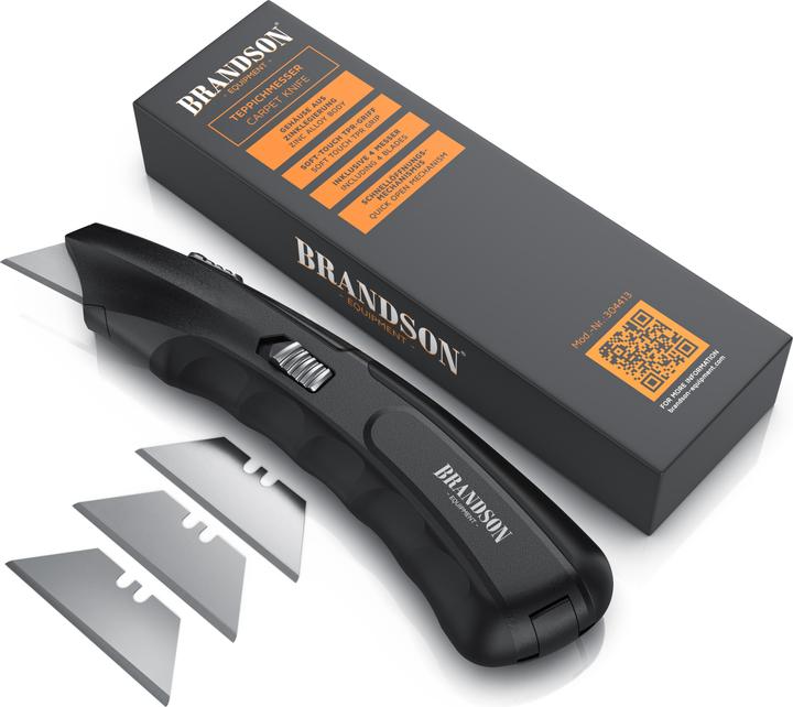 Produktbild Brandson Teppichmesser, Kartonmesser, Profi Messer, Cuttermesser inkl. Ersatz Trapezklingen, Universalmesser (Cutter)