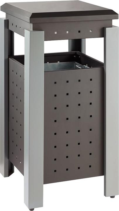Immagine prodotto ReinigungsBerater Cestino per rifiuti da esterno quadrato grigio bianco con tetto e contenitore interno in metallo (36 l)