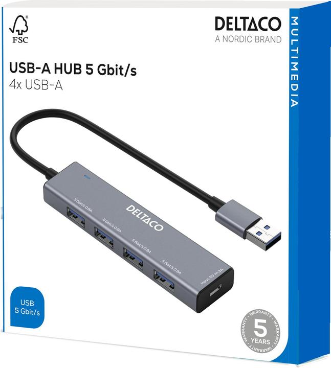 Image du produit Deltaco UH-738 USB-A Hub, 4 ports (USB-C, 4 Ports)
