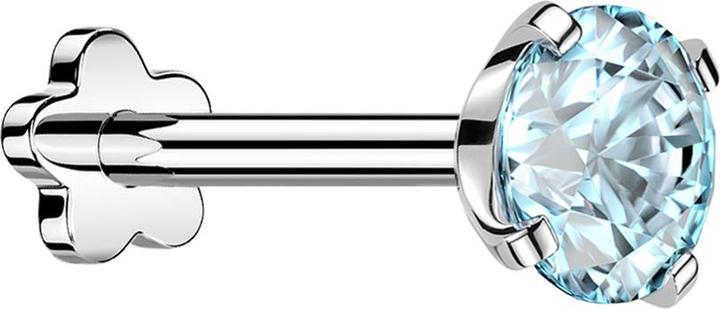 Produktbild Star Piercing Micro Threadless Labret Blume silber mit Kristall aqua gefasst (ohne Messing, Titan G23)