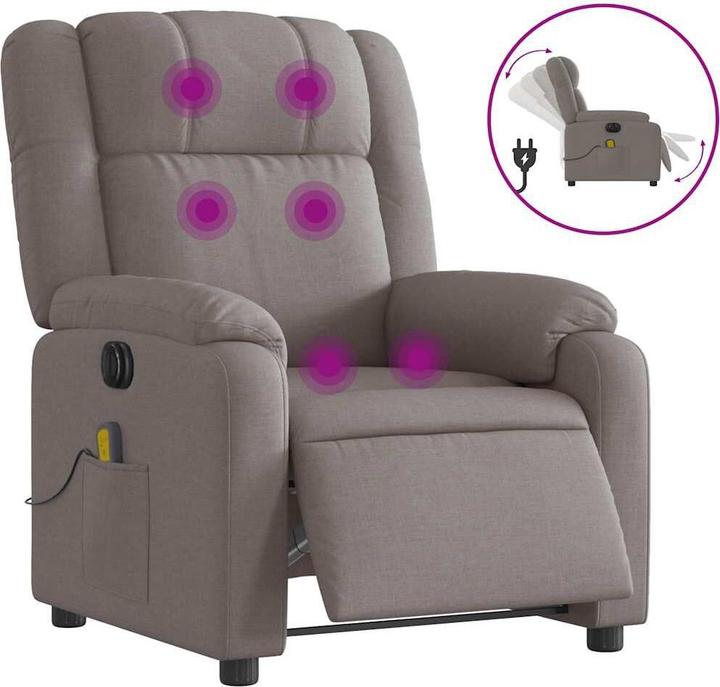 Image du produit VidaXL Fauteuil de massage Fauteuil de télévision Fauteuil de relaxation Fauteuil électrique Taupe Tissu