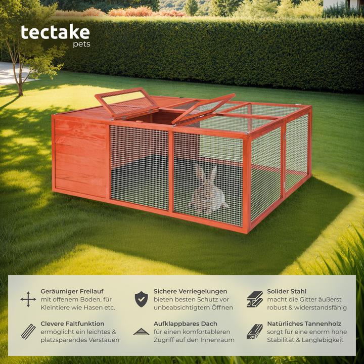 Actual product image tectake Rabbit Run Murphy - wooden, with covered section, roof opening, 159 x 109 x 55 cm
