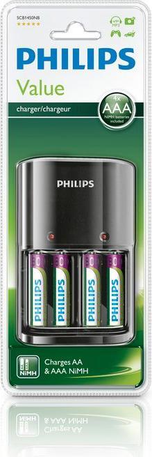 Actual product image Philips MultiLife Battery charger SCB1450NB/12 (4 pcs., AAA, AA, 800 mAh, Rechargeable battery)