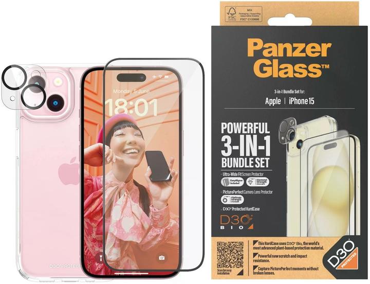 Actual product image PanzerGlass 3-in-1 pack (1 Piece, Apple iPhone 15)