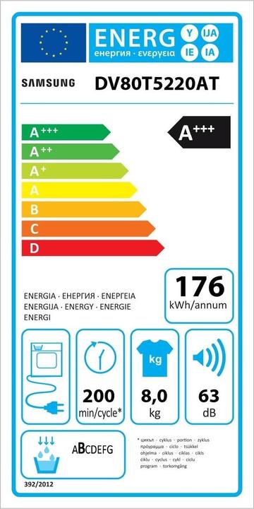 Energie-Label Samsung DV80T5220AT/S5 DV5000 (8 kg, Wechselbar)