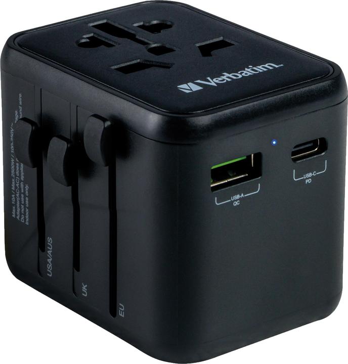 Produktbild Verbatim Universal Travel Adapter with 1 x USB-C PD 20W / 1 x USB-A QC 3.0