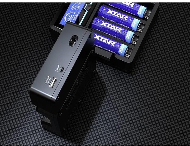 Immagine prodotto Xtar Caricabatterie per X4 18650 AA AAA celle Ni-MH Li-Ion 4 posti (1 pz., 12650, 13500, 13650, 14500, 14650, 16340, 16650, 17335, 17355, 17500, 17650, 17670, 18350, 18490, 18500, 18650, 18700, 20650, 21700, 22650, A, Sub-C, AA, AAA, Batteria + Caricabatterie)
