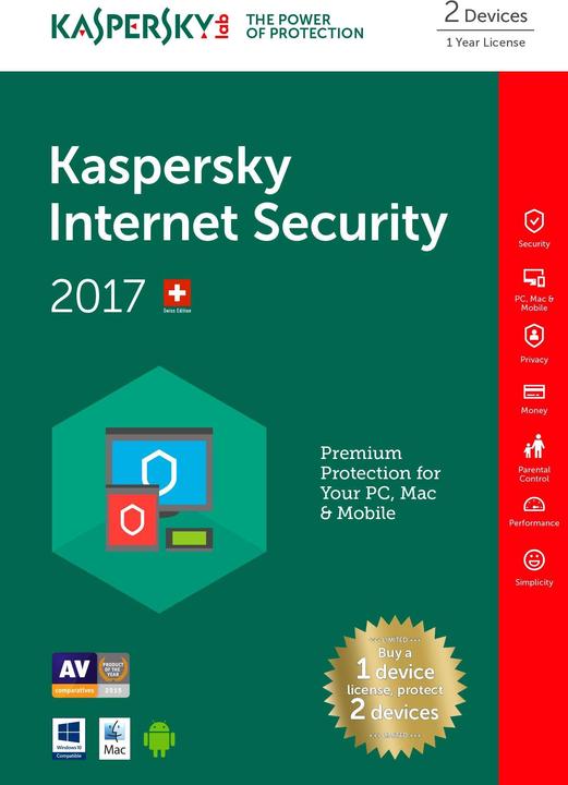 Produktbild Kaspersky Internet Security 2017 (2 User, 12 Monate)