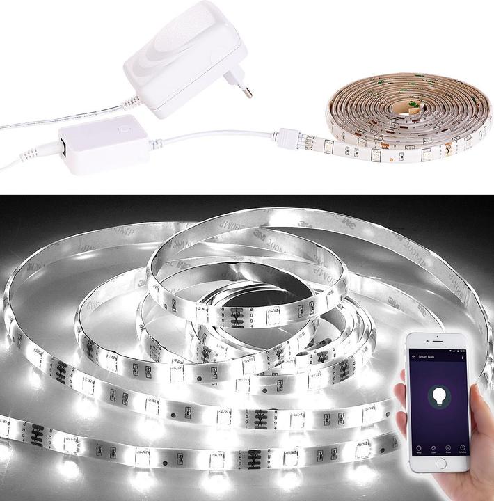 Luminea Bande LED Wi-Fi, compatible avec Amazon Alexa et Google Assistant. (Lumière du jour, 200 cm, Intérieur)