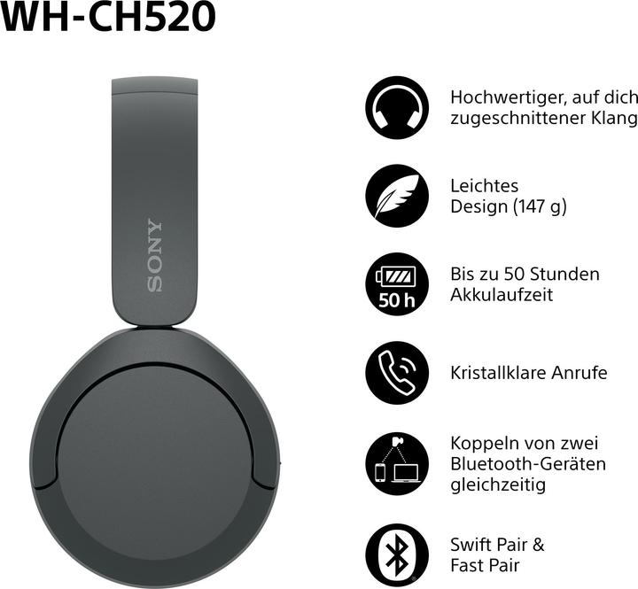 Produktbild Sony WH-CH520 (keine Geräuschunterdrückung, 50 h, Kabellos)