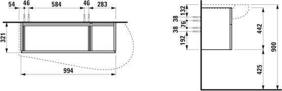 Produktbild Laufen Il Bagno Alessi Waschtischunterbau, Siphonausschnitt rechts, 995x320x440mm, 1 Schublade, H430