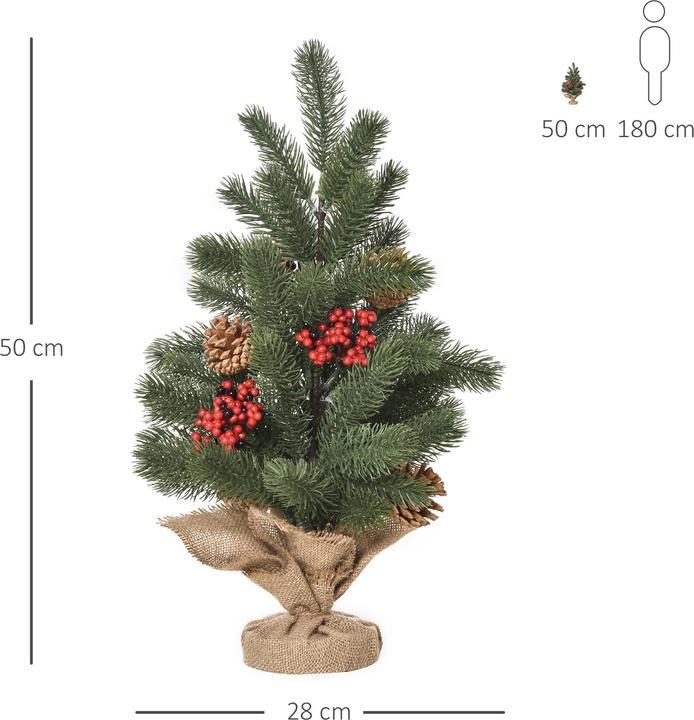 Image du produit Homcom Arbre de Noël artificiel pour la table avec socle emballé dans une toile de jute