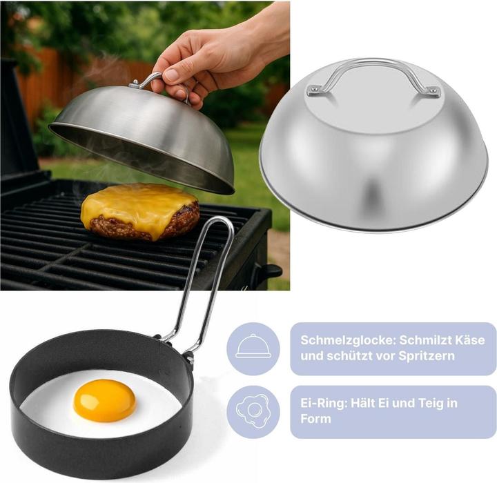 Image du produit Hermex 5-tlg. Burger-Set Burgerpresse Schmelzglocke Patty-Wender Ei-Ring Streuer