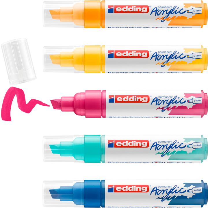 Image du produit Edding Acrylmarker (Trafic jaune, Bleu gentiane, Jaune soleil, Turquoise, Bleu magenta, 10 mm, 5 x)