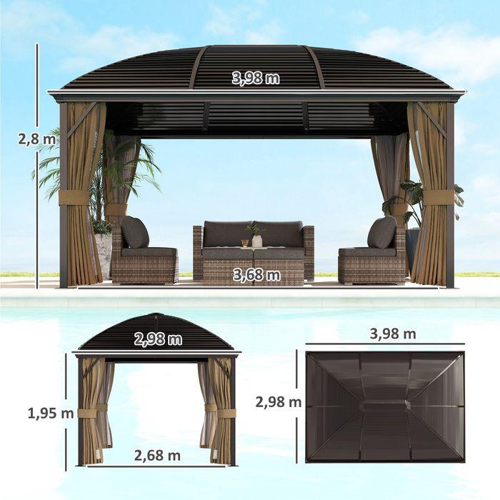 Produktbild Swisshandel24 Pavillon mit Hardtop, 4x3 m Wasserdicht Stabil Winterfest Moskitonetz, Alu, Braun (398 cm, 298 cm)