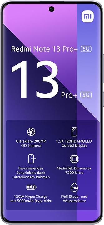 Actual product image Xiaomi Redmi Note 13 Pro+ 5G (512 GB, Aurora Purple, 6.67", Dual SIM, 200 Mpx, 5G)