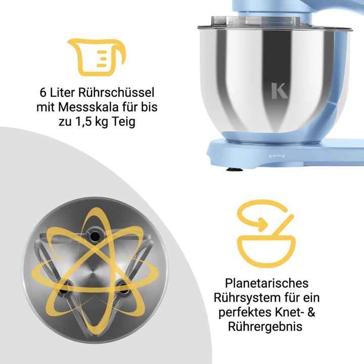 Immagine prodotto KLAMER Küchenmaschine, Knetmaschine mit 6 Liter Edelstahl Schüssel (1800 W)
