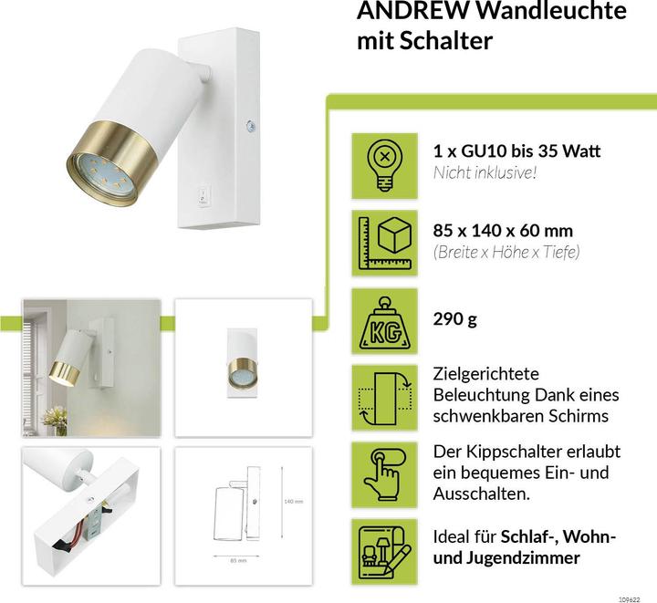 Image du produit Licht-Erlebnisse Spot projecteur Andrew (GU10)