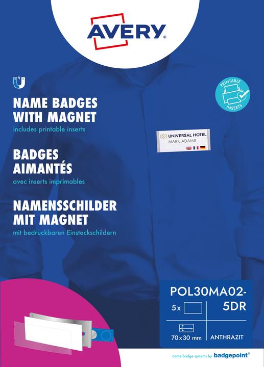 Produktbild Badgepoint POL30MA02-5DR Namensschilder, 65 x 30 mm, dunkelgrau
