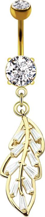 Star Piercing Banane 14k vergoldet mit zwei Kugeln Kristall silber Anhänger Prinzessblatt (Chirurgenstahl 316L, Messing)