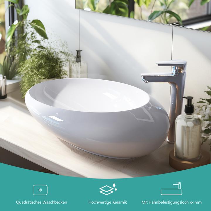 Produktbild Emke Aufsatzwaschbecken Kleines Ovales Waschbecken Waschplatz Handwaschbecken für Badezimmer, Aufsat (450 mm, 600 mm)