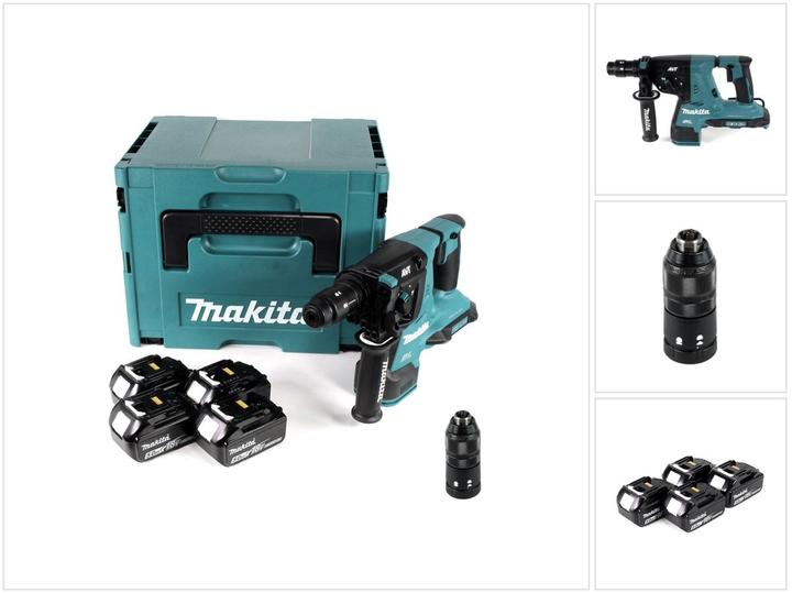 Produktbild Makita DHR 281 T4J Akku Kombihammer 36V (2x 18V) 2,8J SDS plus Brushless + 4x Akku 5,0Ah + Makpac - (Akkubetrieb)