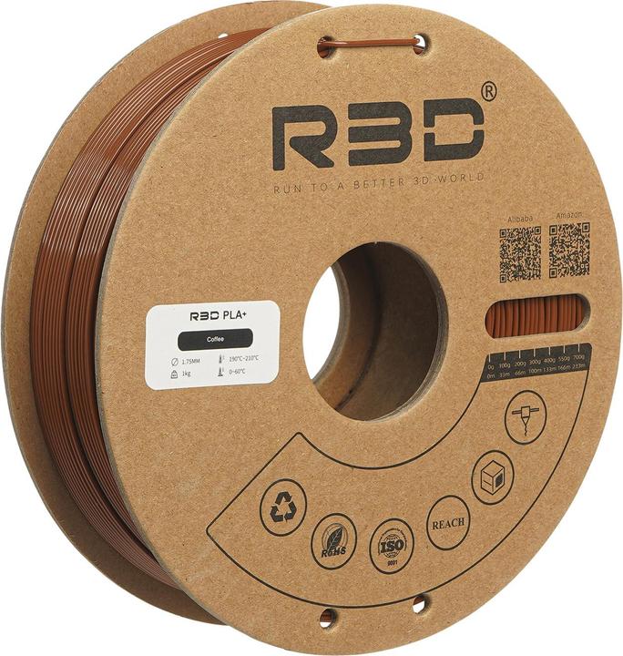 Produktbild R3D PLA+ Coffee Braun Filament 1.75mm 1Kg (PLA+, 1.75 mm, 1000 g, Braun)