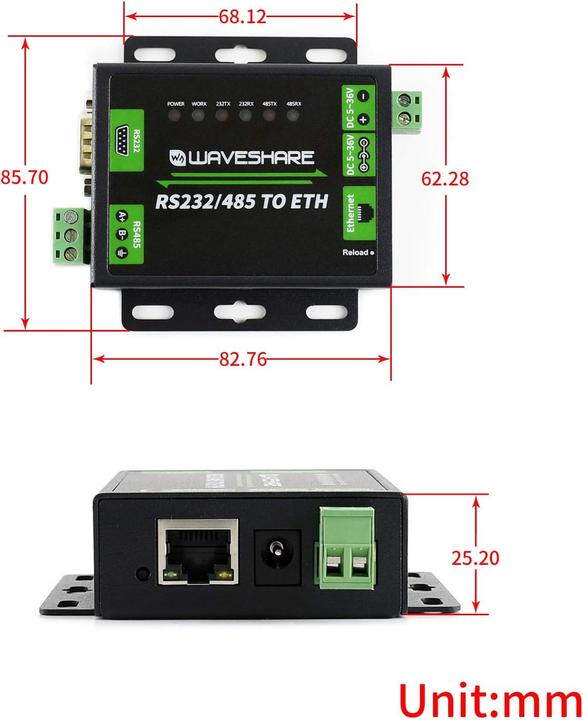 Actual product image WaveShare RS232/RS485 to Ethernet Converter (Converters)